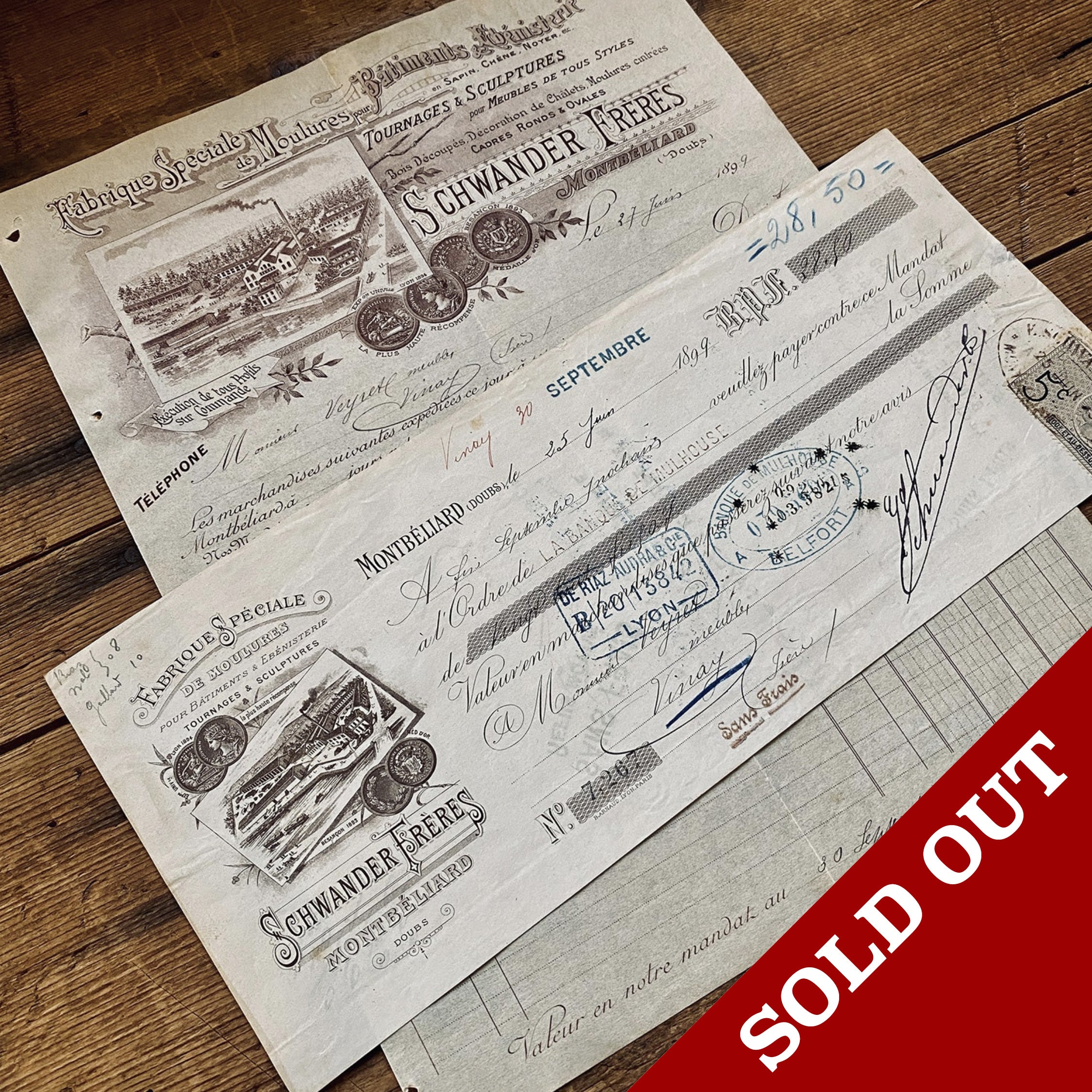 Schwander Frères  letterhead and check Schwander Frères  letterhead and check