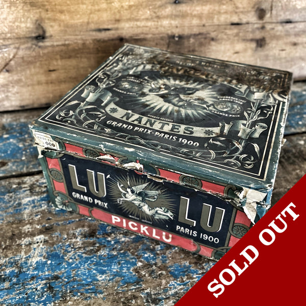 Very large LU original French Metal tin with paper