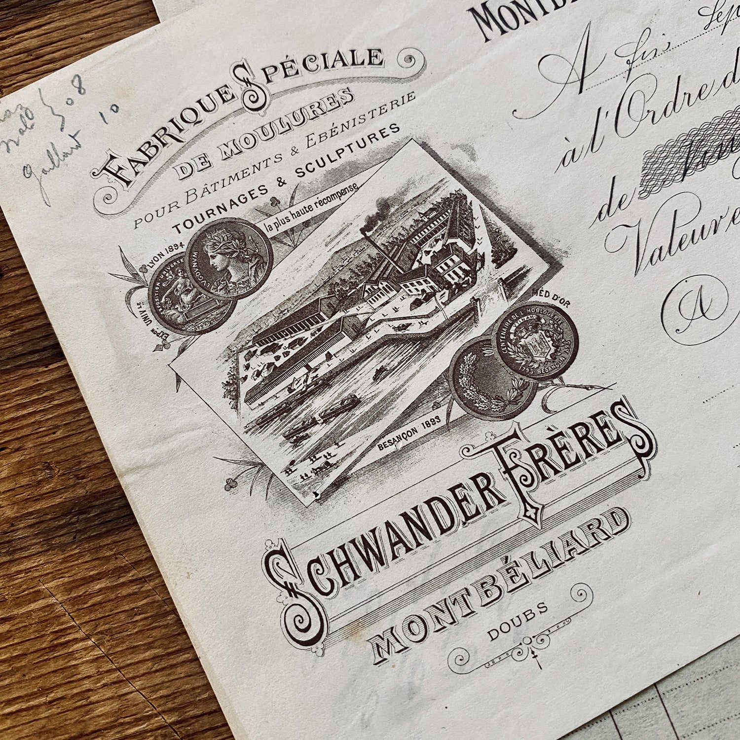 Schwander Frères  letterhead and check Schwander Frères  letterhead and check