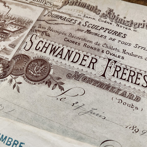 Schwander Frères  letterhead and check