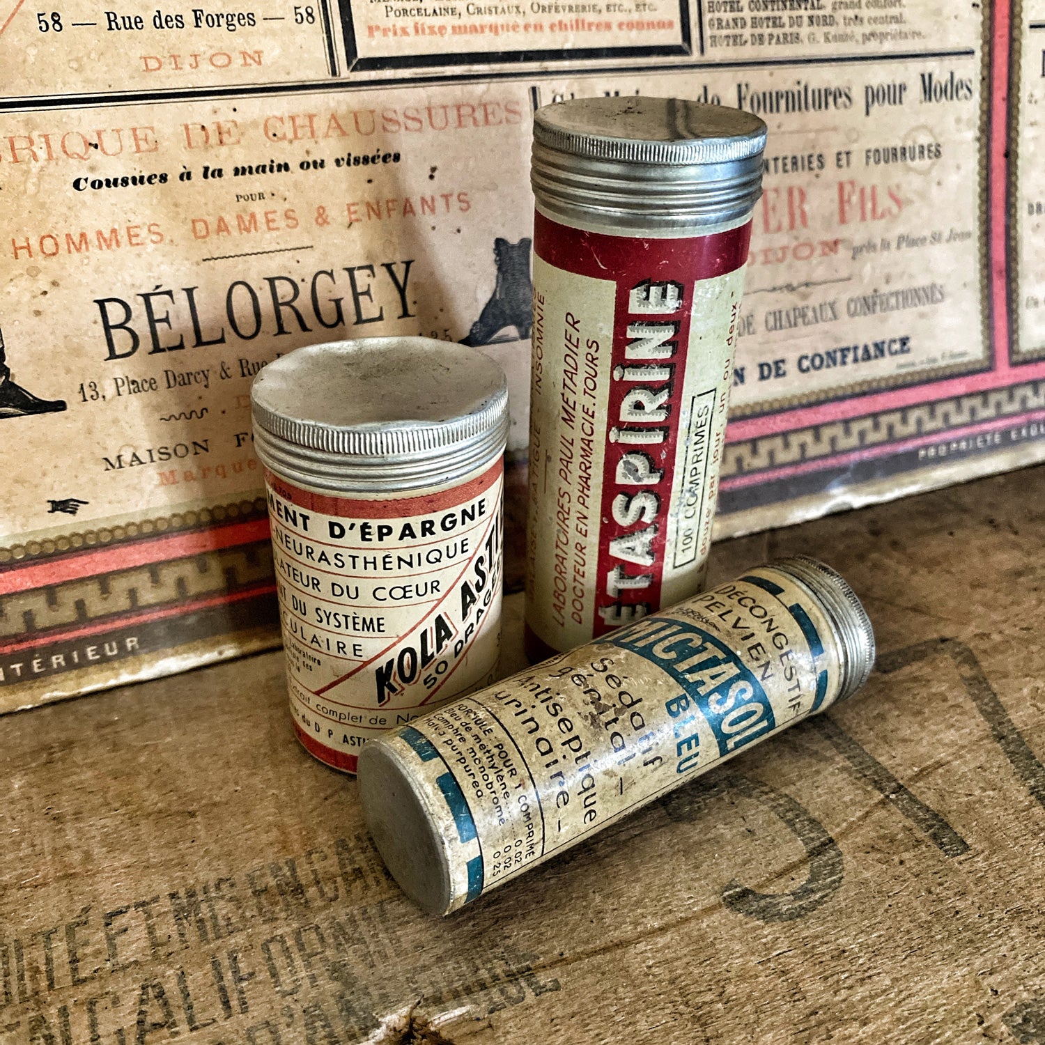 3 french small metal tube tins 3 french small metal tube tins