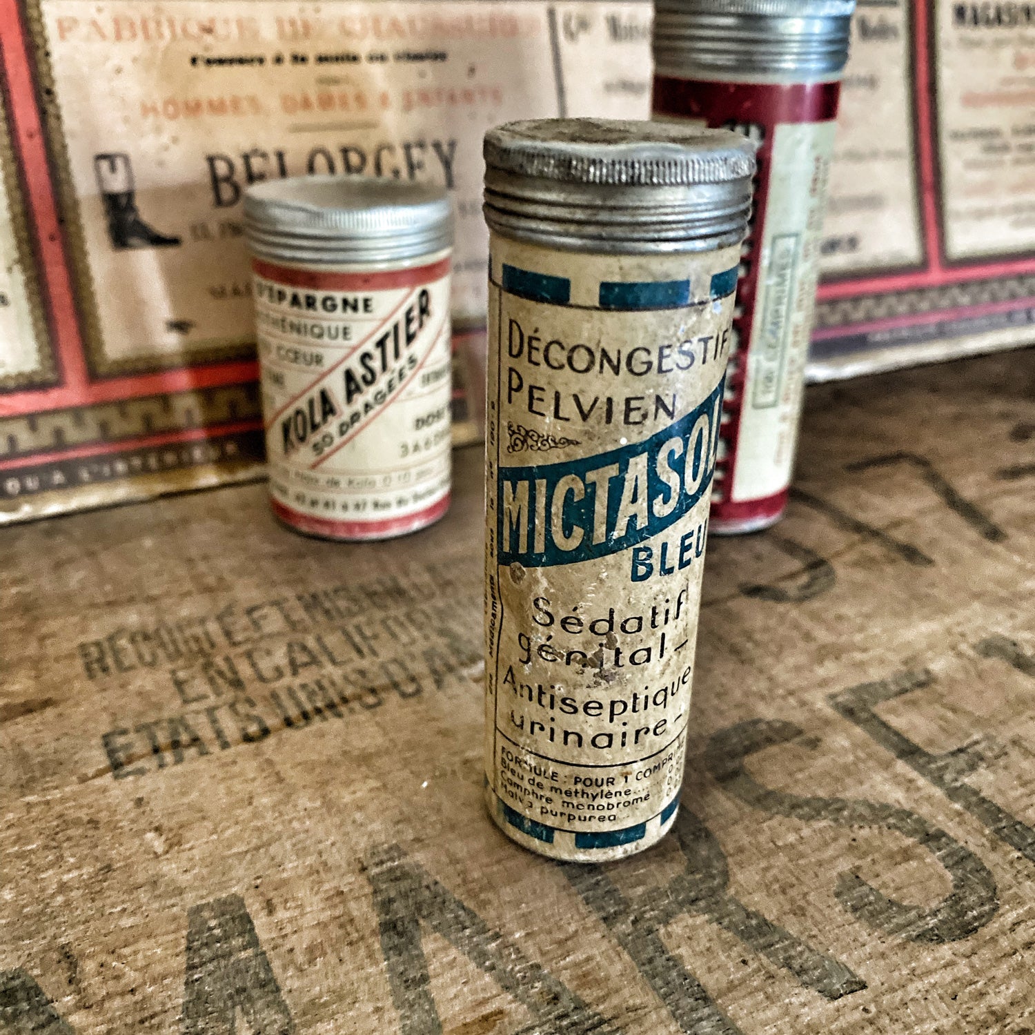 3 french small metal tube tins 3 french small metal tube tins