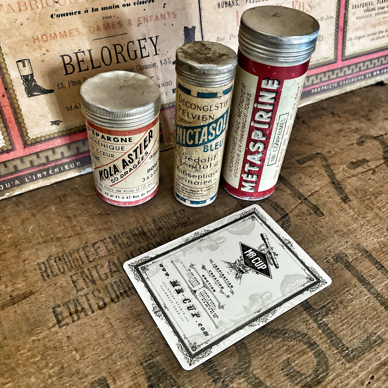 3 french small metal tube tins 3 french small metal tube tins