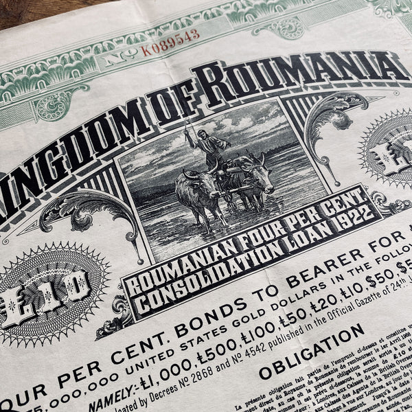 Kingdom of Roumania - Consolidation Loan - 1922