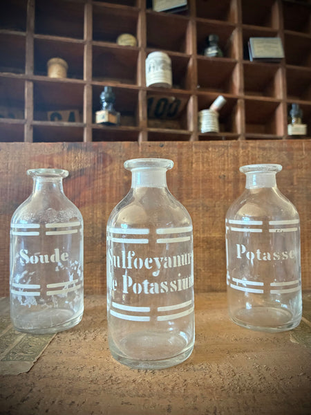 Three antique blown-glass pharmacy bottles, 19th early 20th centuries. LOT N°4