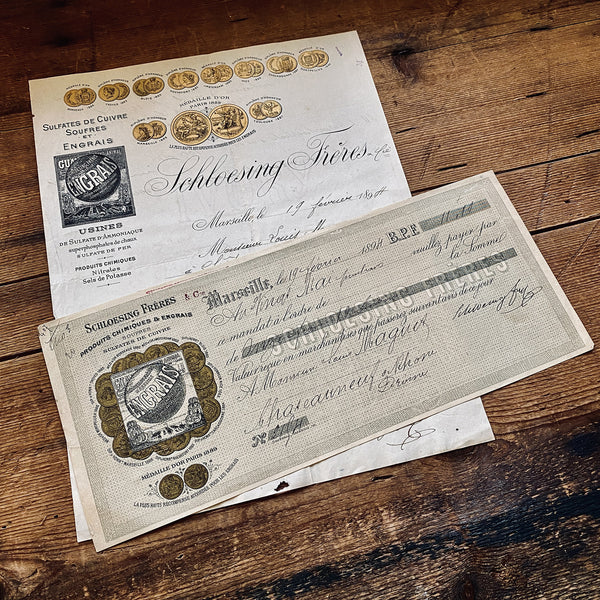 Schloesing Frères letterhead and check