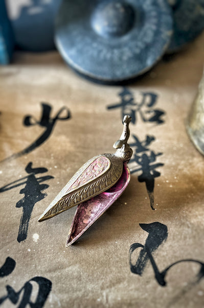 Antique Indian Inkwell – Teardrop Form with Floral Engraving - IND 12