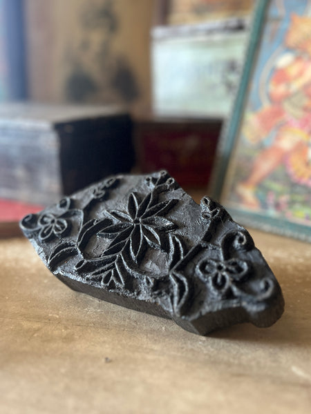 Antique Indian Wooden Block Stamp — Floral Motif (ref)