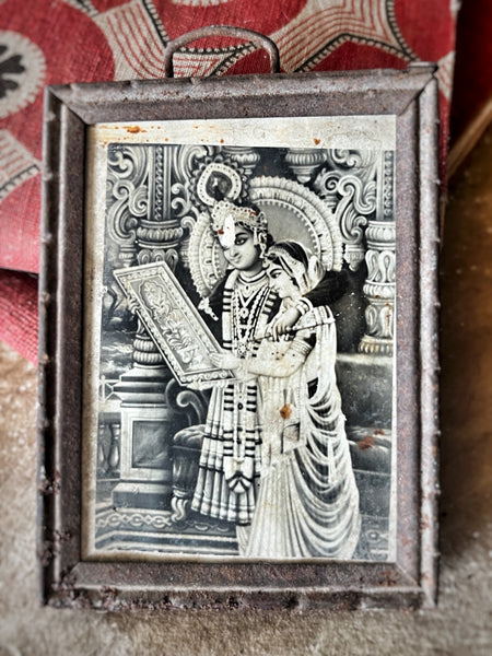 Tin framed Antique Devotional Print of Radha-Krishna - IND 47