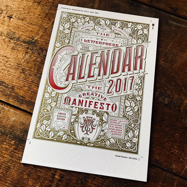 2017 letterpress calendar front cover Artist's proof - MR CUP